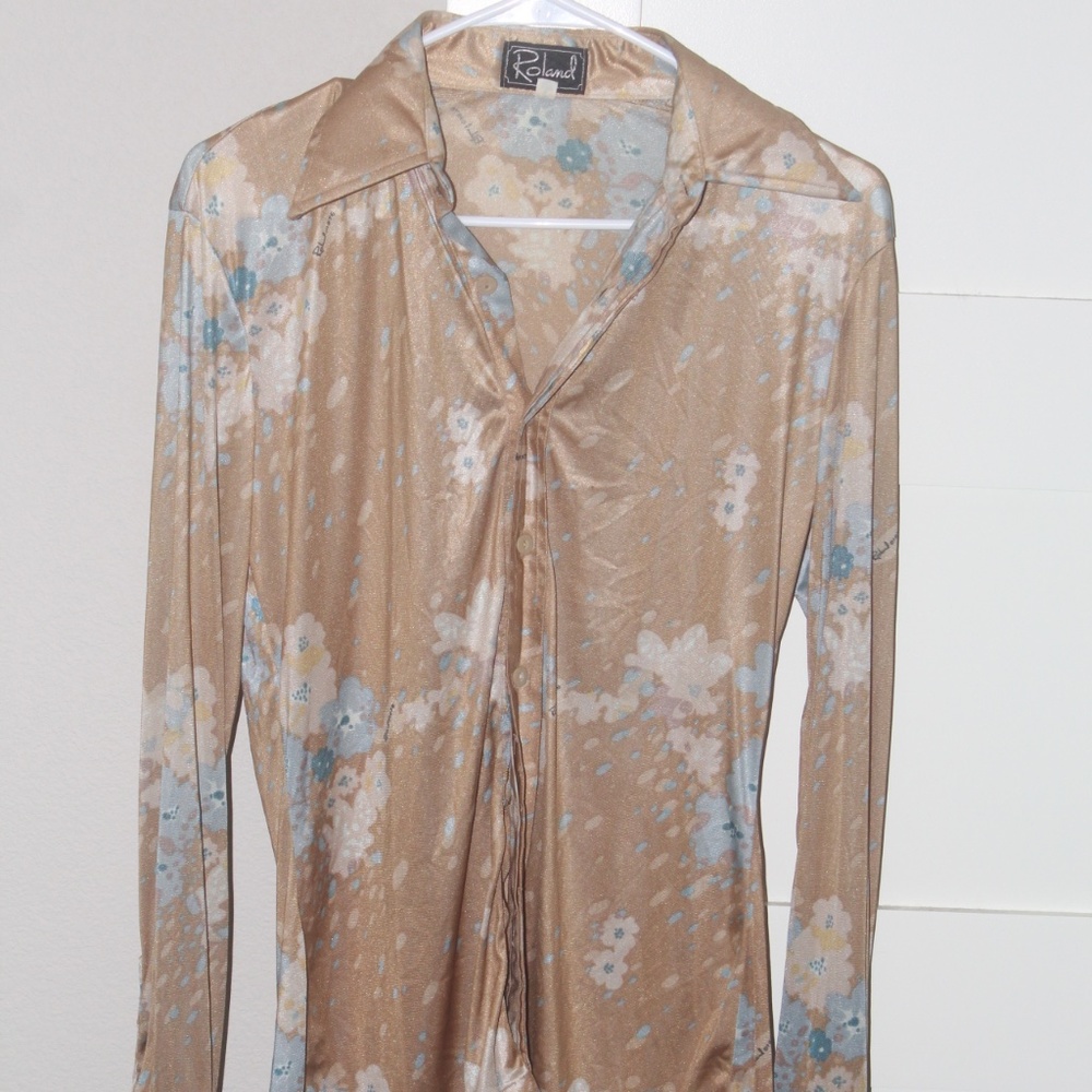 Roland 1976 Vintage mens disco shirt, silk, 15 1/2